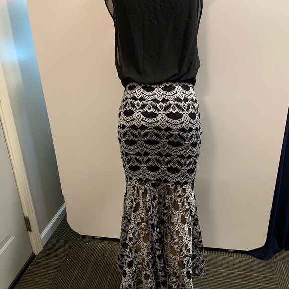 Women junior silver black high- low Bodycon mermaid maxi dress size (M) - Picture 9 of 11